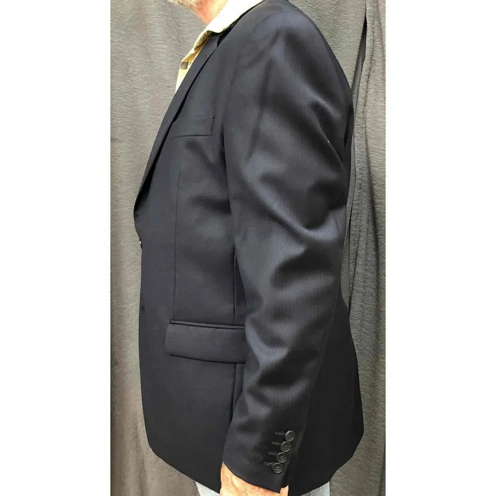 Nautica Mens Black Pinstripe Blazer Jacket 100% Wool Notched Lapel 42R